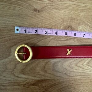 Paloma Picasso Red and Gold Leather Belt with Round Buckle